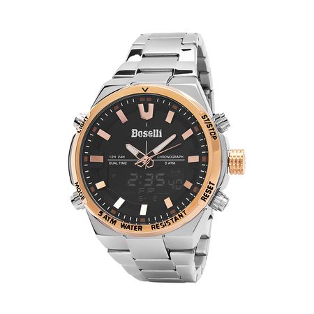 Reloj Boselli B517 Acuático Doble Hora Color Plata con Oro