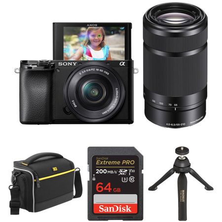 Cámara Digital Mirrorless Sony Alpha A6100 con Lentes 16 50Mm y 55 210Mm y Kit de Accesorios 1523077-REG