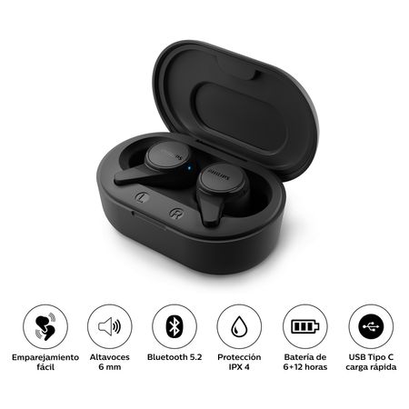 Audífonos Bluetooth True Wireless Philips TAT1207 Negro