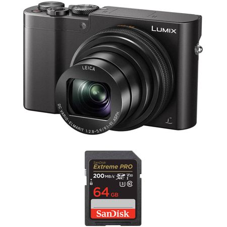 Cámara Digital Panasonic Lumix Dmc Zs100 con Kit de Tarjeta de Memoria Negro 1242597-REG