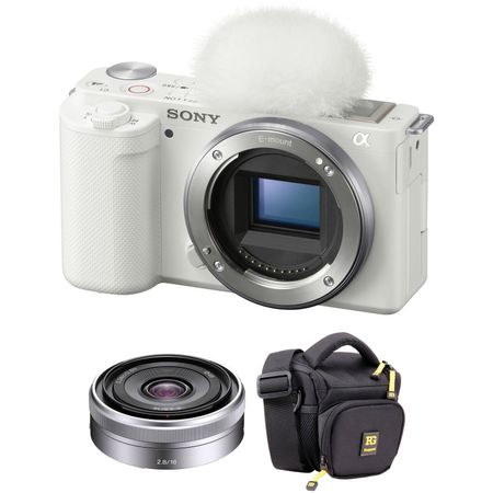 Cámara sin Espejo Sony Zv E10 con Lente de 16 Mm F 2.8 Y Kit de Bolsa Blanco 1738768-REG