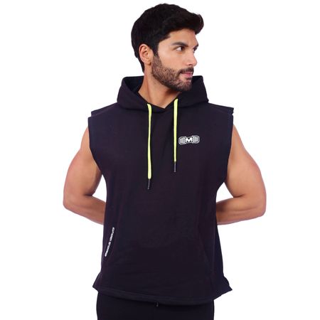 Polera Manga Cero Negro y Amarillo Muscle Museum con Bolsillo Delantero con Cierre para Hombre Polera Manga Cero Muscle Museum con Bolsillo Delantero con Cierre Color Negro con Amarillo Talla L