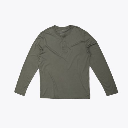 Polo Verde Oliva Henley Manga Larga para Hombre Drop the Label Algodón Pima talla S