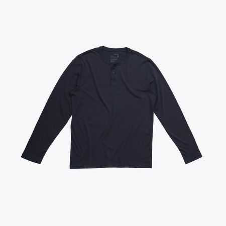 Polo Azul Oscuro Henley Manga Larga para Hombre Drop the Label Algodón Pima talla S