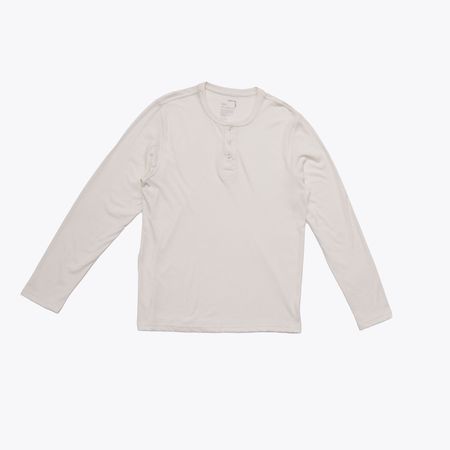 Polo Blanco Tiza Henley Manga Larga para Hombre Drop the Label Algodón Pima talla L