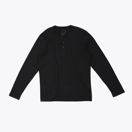Polo Negro Henley Manga Larga para Hombre Drop the Label Algodón Pima talla L