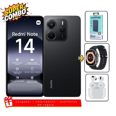 Xiaomi Redmi Note 14 256GB 8GB RAM Negro Xiaomi Redmi Note 14 256GB Negro - Cargador 10000mah - Reloj - Audifonos