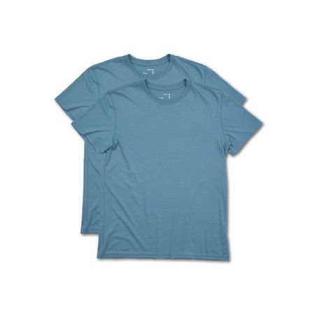 2-Pack Polo Azul Acero para Hombre Drop the Label Cuello Redondo Manga Corta Algodón Pima talla L