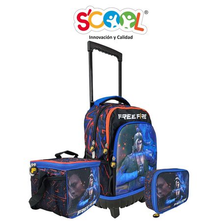 Pack Mochila Con Ruedas + Lonchera + Cartuchera  Free Fire Plus Eva 3D