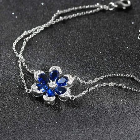 Pulsera Flor Azul Brillante - Plata 925