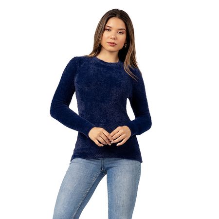 Polera Básico y Suave de Angora Color Azul Marino L