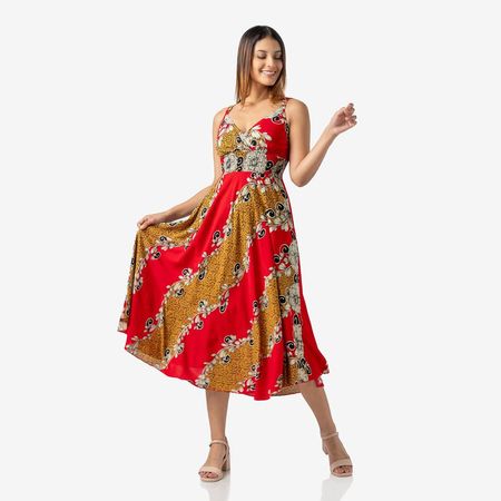Vestido Largo y Fresco Animal Print Color Rojo XS