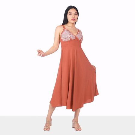 Vestido para Verano Color Entero - Color Lacre Talla L