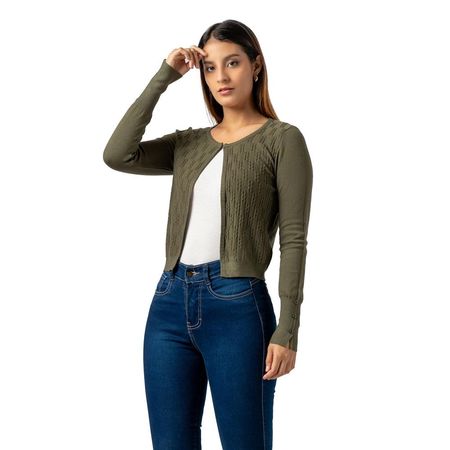 Cárdigan Corto de Cashemira para Mujer Color Verde Militar XS