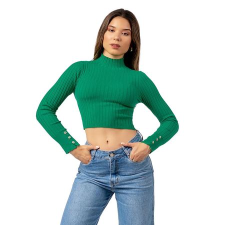 Chompa Crop de Cashemira Cuello Alto Color Verde S