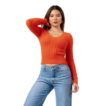 Sweater con Hilos de Brillo Angora Color Naranja XS