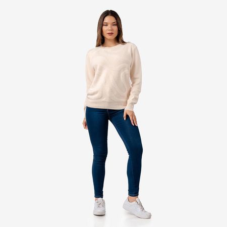 Sueter Polera de Cashemira Color Crema para Mujer M