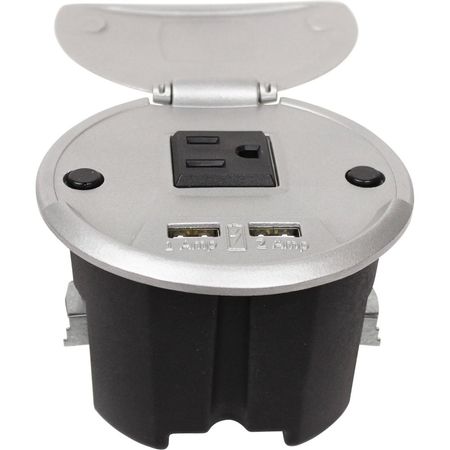 Caja de Carga FSR para Mesa con Toma de Corriente y Dos Puertos USB (Aluminio, Cable de 6') 1184306-REG