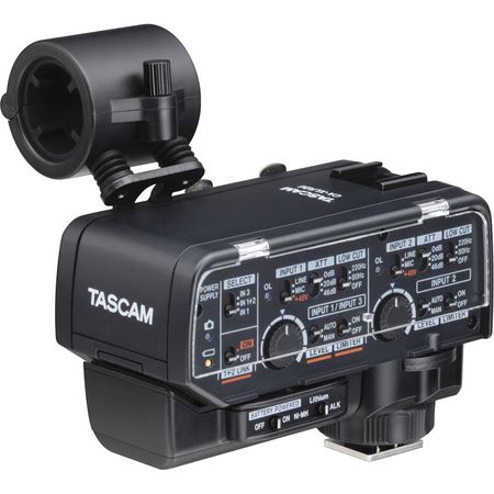 TASCAM CA-XLR2d-AN Adaptador de Micrófono XLR para Cámaras con Conexión de 3.5mm - Preamp HDDA, 48V 1679649-REG