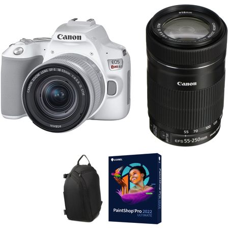 Cámara Réflex Digital Canon Eos Rebel Sl3 con Kits de Lentes 18 55Mm y 55 250Mm Blanco 1475085-REG