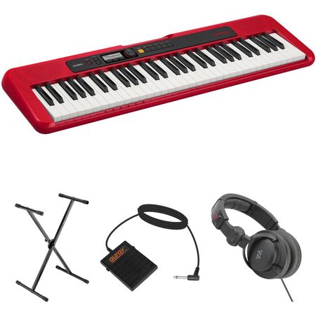 Casio CT-S200 Teclado Portátil de 61 Teclas con Soporte, Pedal y Auriculares (Rojo) - Incluye 400 So 1560636-REG