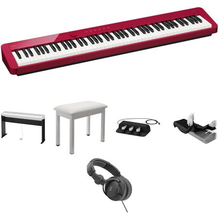 Casio Privia PX-S1100 Piano Digital de 88 Teclas con Soporte, Banco, Auriculares, Pedal Triple (Rojo 1662829-REG