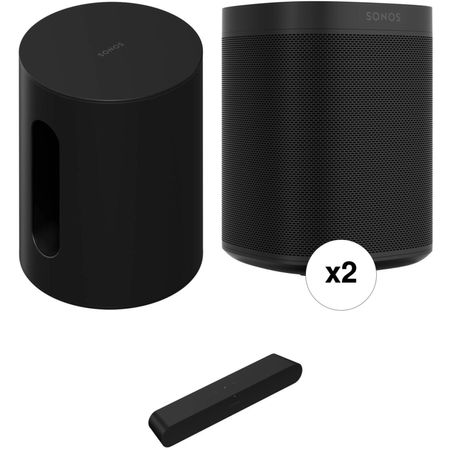 Kit de Parlantes Sonos Ray Soundbar con Subwoofer Mini y Par de Altavoces One Sl Negro 1728728-REG