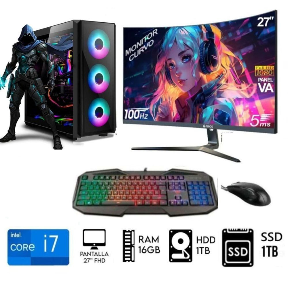 Computadora PC CORE i7 3.2Ghz Ram 16GB Disco HDD 1TB SSD 1TB Monitor 27