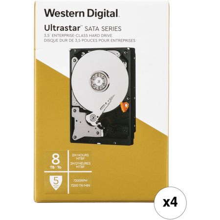 Kit de 4 Discos Duros Internos Wd 8Tb Ultrastar 7200 Rpm Sata 3.5 para Centro de Datos Retail 1509233-REG