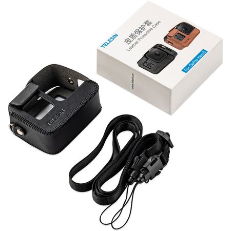 Estuche de Cuero Sintético Negro Telesin con Correa para El Cuello para Gopro Hero8 1652556-REG