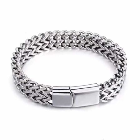 Brazalete Pulsera de Titanio 1602 Plata Doble Capa Para Hombre x 21cm