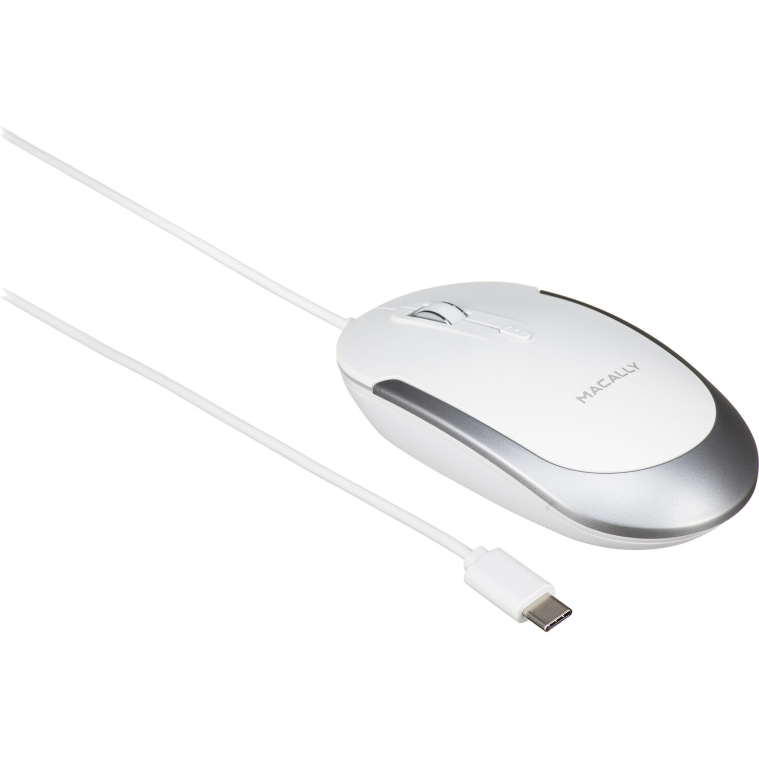 Mouse Óptico Silencioso Macally Usb Type C Blanco con Detalles Plateados