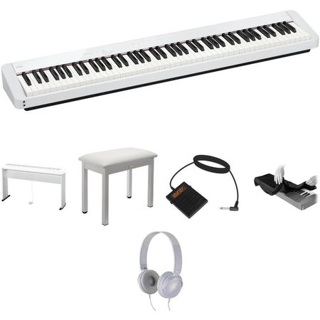 Piano Digital Casio Privia PX-S1100 de 88 Teclas con Soporte, Banco, Auriculares, Pedal (Blanco) - I 1662833-REG