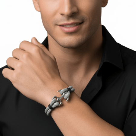 Pulsera de Cuerda con Broche de Titanio Plateado x 19cm Brazalete Pulsera para Hombre Modelo Naútico Plata x 19cm
