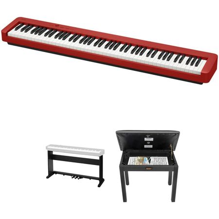 Piano Digital Portátil Casio CDP-S160 de 88 Teclas con Soporte de Madera de 3 Pedales y Banco (Rojo) 1689409-REG