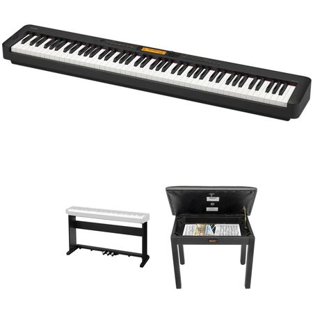 Piano Digital Portátil Casio CDP-S360 de 88 Teclas con Soporte de Madera de 3 Pedales y Banco (Negro 1689417-REG