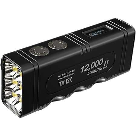 Linterna LED Recargable Nitecore TM12K - Hasta 12,000 Lúmenes, Pantalla OLED, Diseño Uni-Cuerpo, Bat 1744817-REG