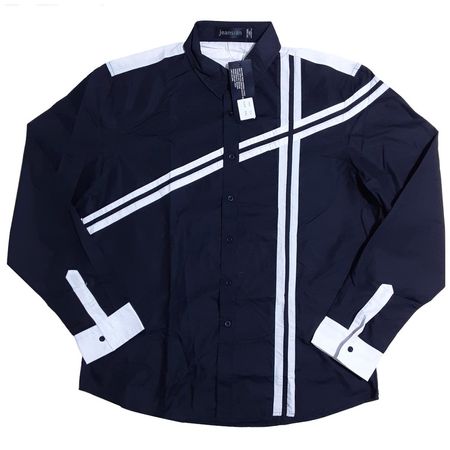 Camisa Inglesa Elegante Contraste Hombre Jeansian Talla 2XL Color Negro