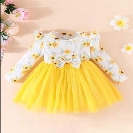 Vestido  de Niña Bebe Girasoles Para Fiesta Amarillo Talla 4 Años
