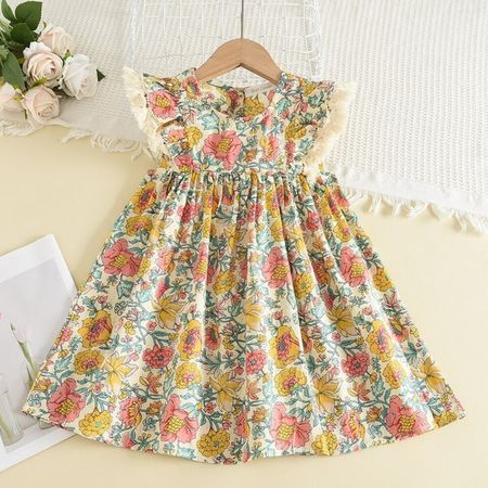 Vestido  de Niña Flores Amarillo Talla 4 Años