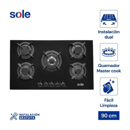 Cocina Encimera Vidrio Templado Sole SOLCO069 Negro 90cm