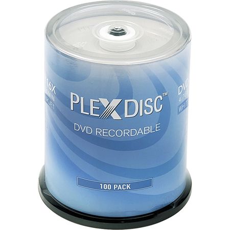 PlexDisc DVD-R 4.7GB 16x Discos Grabables Blancos para Impresión (Paquete de 100) - Capacidad de 4.7 1553489-REG