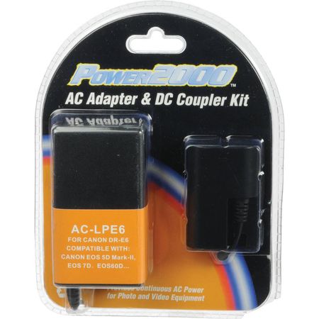 Adaptador de Corriente Power2000 AC-LPE6 y Kit de Acoplador DC - Reemplazo para Canon DR-E6, Compati 927349-REG