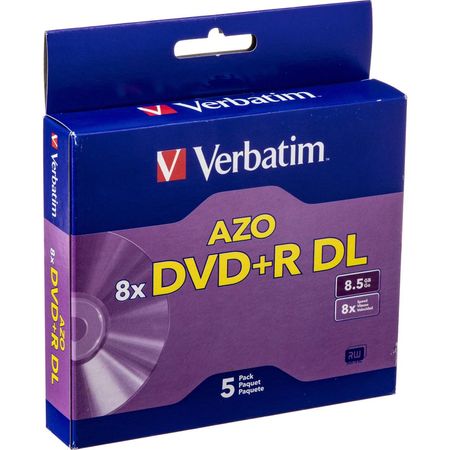 Verbatim DVD+R Doble Capa, Disco Grabable en Estuche Jewel (Paquete de 5) - 8.5GB, 8x Velocidad de G 423796-REG