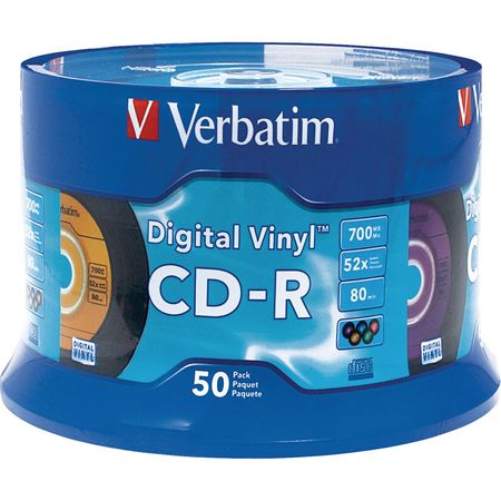 Verbatim CD-R 700MB Grabable Una Vez 5-Colores Vinilo Digital Disco Compacto (Paquete de 50) 325254-REG