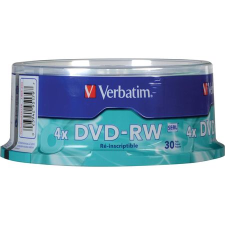 Verbatim DVD-RW 4.7GB, 4x Disco Regrabable (Paquete de 30) - Capacidad de Almacenamiento de 4.7GB, 1 387665-REG