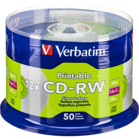 Verbatim CD-RW 700MB 12x DataLifePlus Disco Grabable Regrabable Imprimible por Inyección de Tinta (P 396605-REG