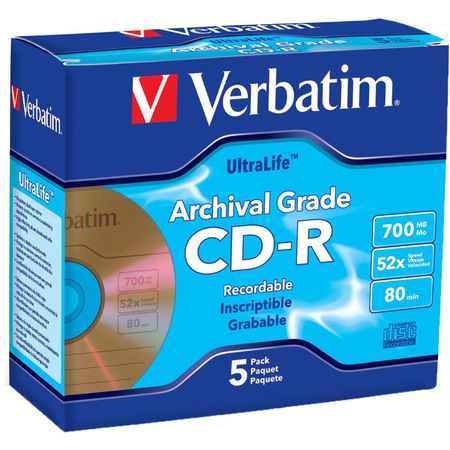 Verbatim CD-R 700MB, 52x, 80 Minutos UltraLife Gold Archival Grade, Disco Grabable de Una Sola Escri 522751-REG