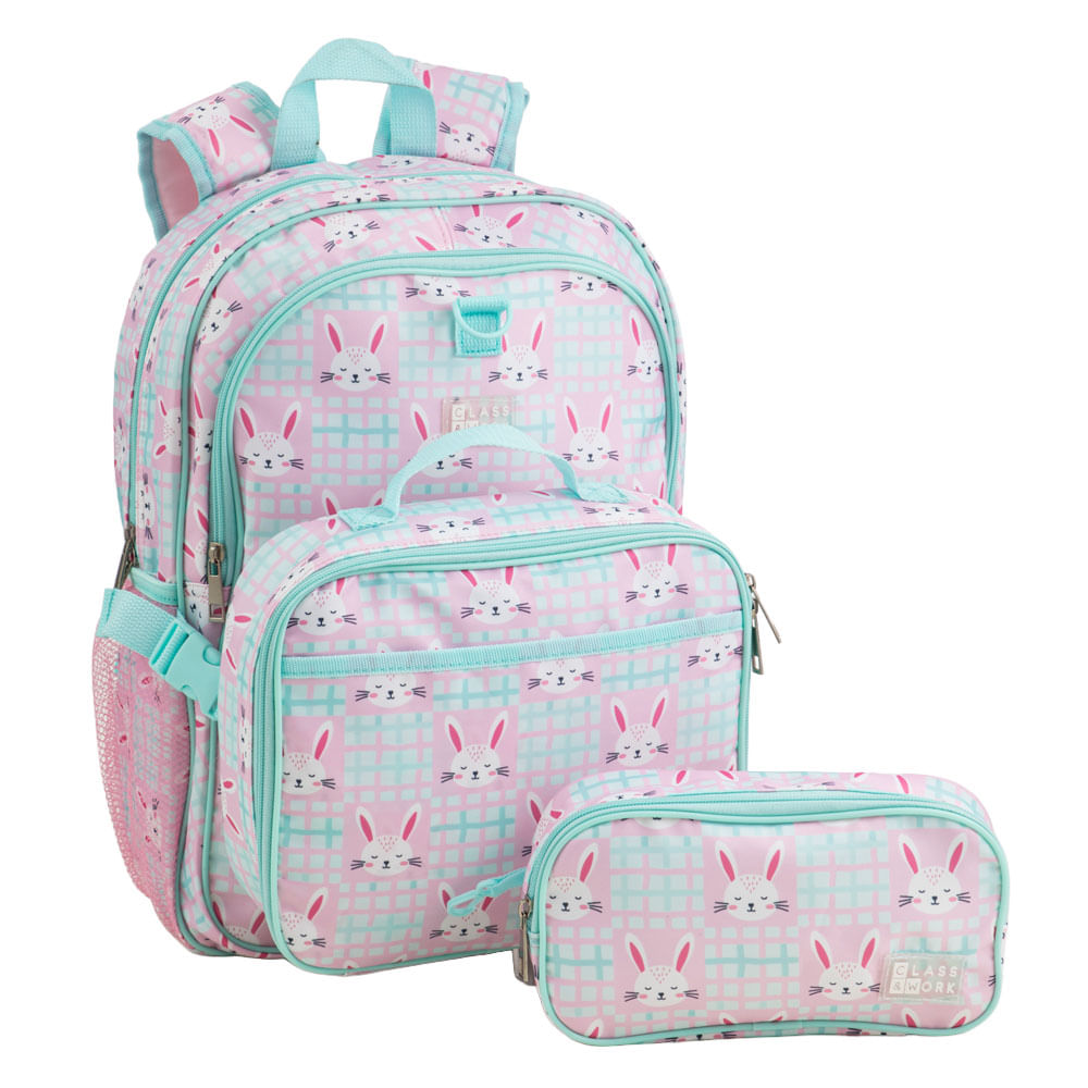 Set x3 mochila, lonchera y cartuchera conejo CLASS&WORK
