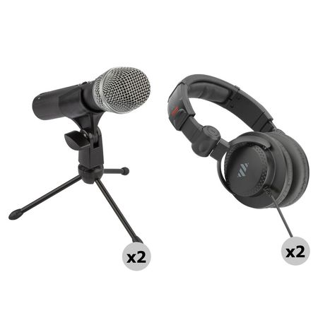 Kit de Micrófono Dinámico Polsen DM-USX1 con Auriculares de Estudio Monitores (Kit para 2 Personas) 1690518-REG